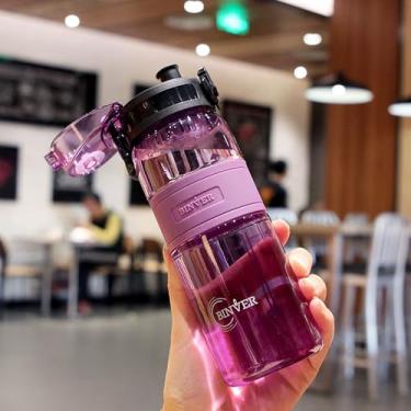 Imagem de Garrafa de água esportiva portátil de 500 ml com marca de escala, tampa flip-top à prova de vazamento e alça de transporte, garrafa durável sem BPA para academia, caminhadas, viagens - várias cores