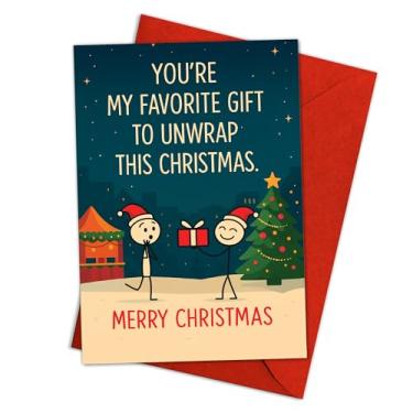Imagem de Podagree You're My Favorite Gift to Unwrap This Christmas, Cute Stick Figure Holiday Greeting for Boyfriend, Girlfriend, Husband, Wife, Cheeky Xmas Love Card Single 14 x 20.3 cm com envelope