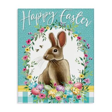 Imagem de Stupell Industries Arte de parede em tela Happy Easter Bunny Wreath, design de Elizabeth Tyndall, 76 x 61 cm