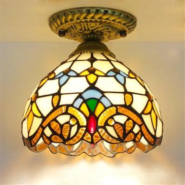 Imagem de Luminária de teto contemporânea LED estilo retrô americano para sala de estar, restaurante, quarto, casa de campo, hotel, corredor, café, bar, decoração em vidro colorido (Estilo 16)
