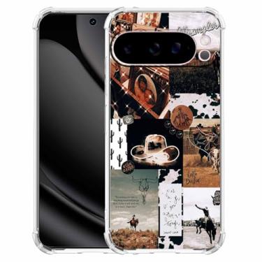 Imagem de malegaon Colagem Vintage Cowboy Estética Vida do Velho Oeste, Capa completa de TPU macio moderno para Google Pixel 10 Pro XL transparente