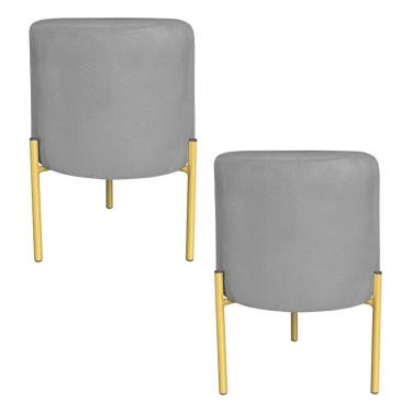 Imagem de Kit 2 Puffs Decorativo Soren Suede Grafite Pés De Ferro Dourado - Pallazio