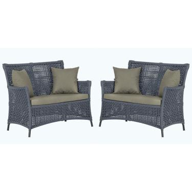 Imagem de 2 Sofás área Externa Igapó Alumínio Preta Corda Náutica E8 Prata