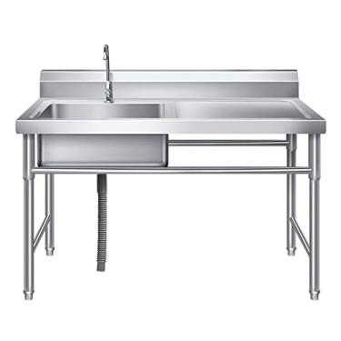 Imagem de Pia utilitária de preparação de cozinha comercial, pia de bancada única para restaurante, lavanderia, quintal, garagens (120 x 60 x 80 cm/47,2 x 23,6 x 12,4 polegadas, dreno direito)