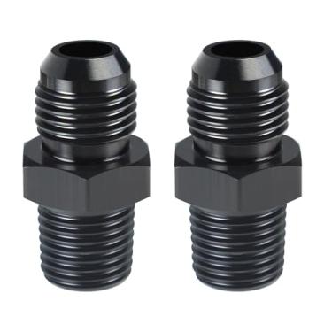 Imagem de SDZONGES 6AN macho flare para 1/4 NPT encaixe, 2 peças 6AN acessórios retos liga de alumínio (preto).