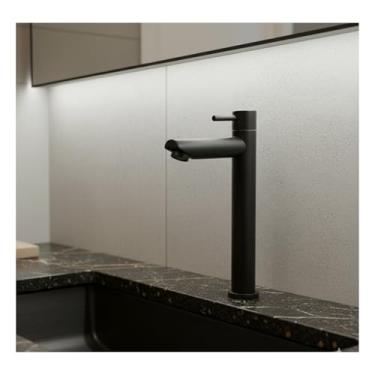 Imagem de Torneira Banheiro Alta Fria Lavatório Lavabo Pia Cuba Bancada Metal Aço inoxidável Preto Fosco