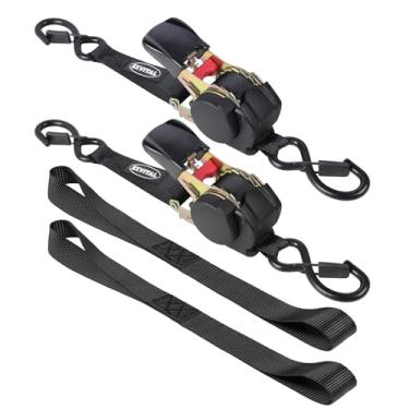 Imagem de EXVITAL Cintas de catraca retráteis Havy Duty 544 kg Resistência à ruptura Tiras de amarração retráteis Correias de catraca auto-retráteis para caminhão, reboque de carga, motocicleta, 3 cm × 3 m