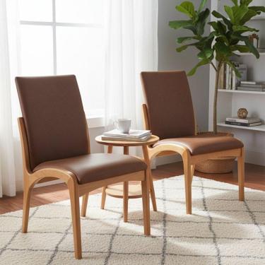 Imagem de Kit 2 Cadeira Aura Estofada Estrutura Em Madeira Maciça Courino Marrom Conforto Para Sala De Jantar Mobília Decor