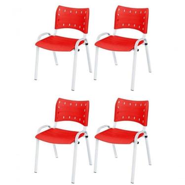 Imagem de Cadeira Iso Base Branco , Escritório Vermelho Kit 4 Un