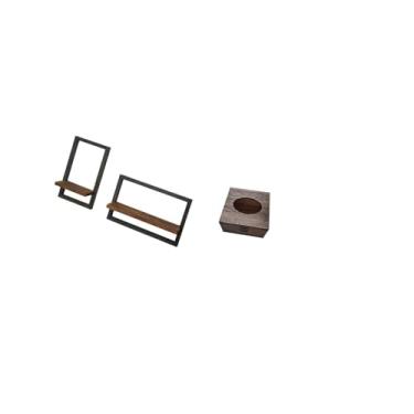 Imagem de Fenteer Conjunto de Prateleiras Flutuantes de Madeira Rústica Moderna E Porta-lenços de Madeira para Cozinha, Escritório, Sala de Jantar, Banheiro, Carro E Or