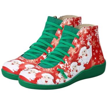 Imagem de 1 Par Botas De Papai Noel Botas De Elfo Sapatos Casuais Femininos De Natal Sapatos Femininos Sapatos De Natal Feminino Botas De Algodão Europeu e Americano Senhorita Pu Artificial