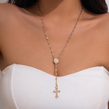 Imagem de Colar longo em camadas para mulheres, ouro, prata, cruz, amizade, presentes, joias, Medium, Latão, Sem Pedra Preciosa