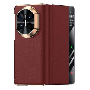 Imagem de FWYANZH Capa de couro para Huawei Mate X7, Smart Clear View Window Flip Cover Camera Protection Stand Holder Luxury Real Leather Shockproof Shell, vermelho, Mate X7