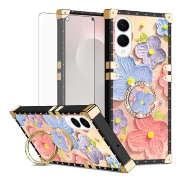Imagem de Asuwish Capa de celular para Samsung Galaxy S25 Edge capa magnética com protetor de tela de vidro temperado e pintura flor anel protetor à prova de choque suporte rígido S25Edge 25S S 25 25Edge