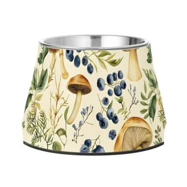 Imagem de SEHANY Tigelas para cães de ervas e cogumelos antiderrapante de aço inoxidável com fundo de borracha para evitar tombamento, tigelas elevadas para comida e água quadriculadas para cães e gatos