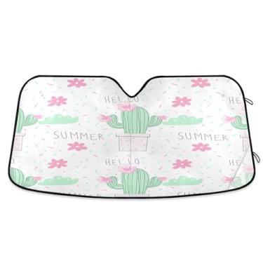 Imagem de SEHANY Pára-brisa de carro cacto planta verde para-sol dobrável janela frontal protetor de viseira solar para carro, SUV, caminhão - Mantenha o veículo fresco, 137 x 81,5 polegadas