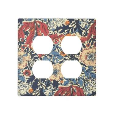 Imagem de JDAKHD Capas decorativas William Morris Floral 2 Gang Wall Plate Cover Double Duplex Receptáculo Abstrato Retro Meados do Século Boho Flores Planta Dois Interruptores de Luz Placa de Cobertura Cozinha
