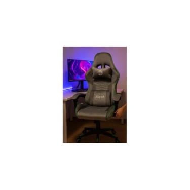 Imagem de Cadeira Gamer Giratória com Ajuste de Altura e Reclinação, Revestimento em Veludo, Cinza com Detalhes Verde, 55x138x57 cm