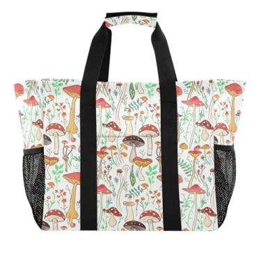 Imagem de Wassud Cogumelos reutilizáveis sacos de mercearia grande bolsa de lona impermeável organizador para praia, piquenique, lavanderia, viagem