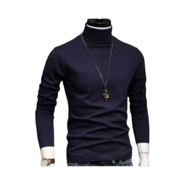 Imagem de Camiseta Térmica Masculina De Inverno Com Gola Alta, Cor Sólida, Quent