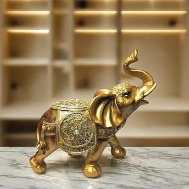 Imagem de ICE Armor Elefante ornamentado de 58,4 cm de largura com tronco elevado, estatueta, escultura, ornamento, decoração de casa/quarto, ideias de presente para inauguração de casa, feriados e aniversários