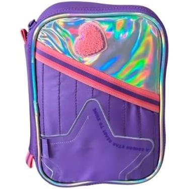Imagem de Estojo Box Grande Holográfico Roxo – 2 Divisórias Internas, Zíper Reforçado e Alta Capacidade para Material Escolar