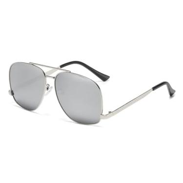 Imagem de HCHES Óculos de Sol Masculinos Versáteis com Armação Dupla em Metal para Condução (Branco Mercúrio)