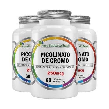 Imagem de Kit 3x Picolinato De Cromo Puro 250µg 60 Cápsulas Flora Nativa do Brasil-Unissex