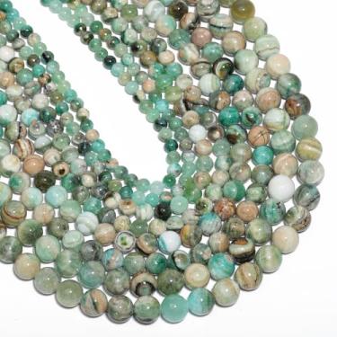 Imagem de Yochus 45 contas de pedra lisa redonda de calcita verde para fazer pulseiras, contas de pedras preciosas naturais de 8 mm para fazer joias, colar e brinco DIY