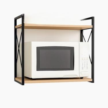 Imagem de Prateleira Industrial Suporte para Microondas de Parede AçO Carbono e Materiais de Madeira Adequado para Uso em Cozinhas Despensas e Lavanderias