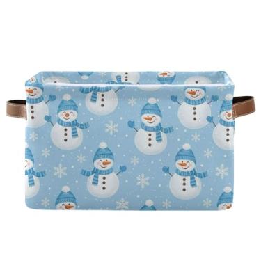Imagem de Caixa de armazenamento dobrável de lona – Cestas organizadoras de tecido impermeável de 36 cm com alças para prateleiras, lindos bonecos de neve, azul, branco, 1 pacote
