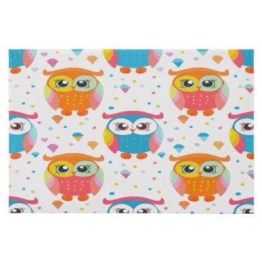 Imagem de Wassud Tapete de porta de corujas de desenho animado 61 x 89 cm, tapete de área lavável antiderrapante com suporte de borracha, tapete macio e macio para sala de estar, quarto, entrada, entrada