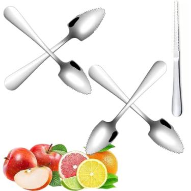 Imagem de Conjunto de 5 colheres de toranja, 4 colheres de toranja de aço inoxidável e 1 faca de toranja serrilhada, ferramenta de utensílios de toranja para kiwi, sobremesa, maçã, frutas cítricas