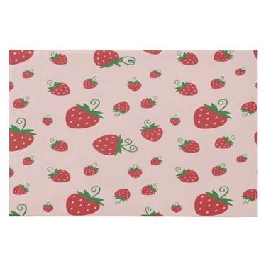 Imagem de Wassud Tapete de porta de morango 61 x 89 cm, tapete de área lavável antiderrapante com suporte de borracha, tapete macio e macio para sala de estar, quarto, entrada, entrada