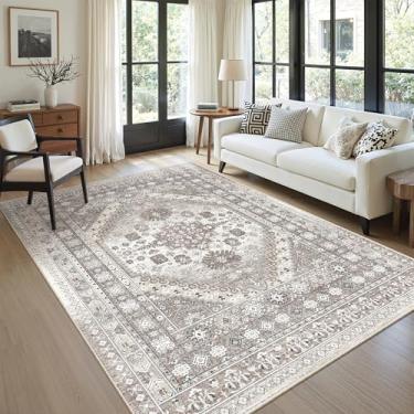 Imagem de zesthome Tapetes de área de 12 x 20 cm – Tapete ultrafino lavável, resistente a manchas, antiderrapante para sala de estar, quarto, tapete vintage para decoração de casa (marrom/bege, 1,5 x 20 cm)