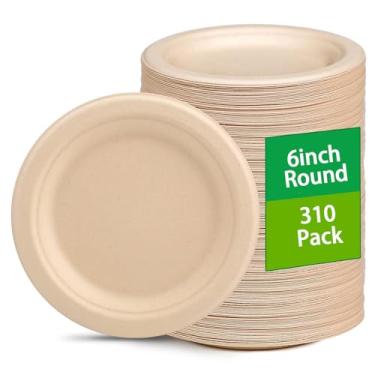 Imagem de yvsay Pacote com 310 pratos de papel compostáveis pequenos de 15 cm, pratos descartáveis para sobremesa, doces, frutas (marrom)