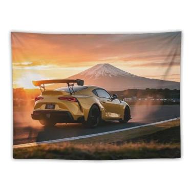 Imagem de HouLaiZhe JDM Tapeçaria de carro pôr do sol na pista carro esportivo Sup Fuji pendurar na parede quarto decoração de casa tapeçarias estética piquenique decoração de parede arte de parede para