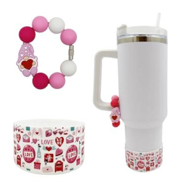 Imagem de WAFOIRO Berloques para botas de silicone para Dia dos Namorados com alça de copo rosa para garrafa de água esportiva fofa Stanley inferior para copo Stanley de 850 g e copo Stanley de 1,134 g