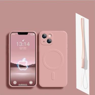 Imagem de Capa magnética com carregador sem fio para iPhone 16, 15, 14, 13, 12, 11 Pro Max, XR, XS, 7, 8 Plus, preta, com alça de silicone, rosa, para iPhone 13