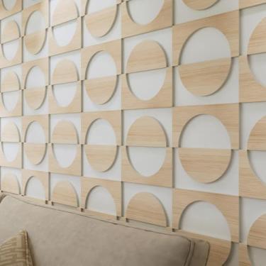 Imagem de MidModArt Painéis de parede decorativos modulares de PVC para sala de estar lobby quarto, 12 peças de textura de madeira de carvalho falso de carvalho