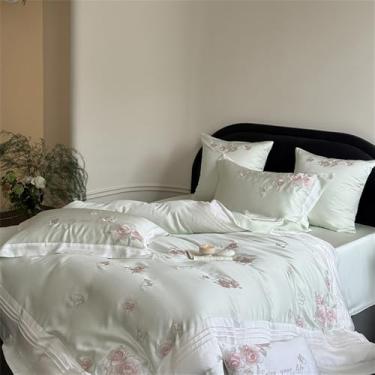 Imagem de Conjunto de cama macio, sedoso e com toque fresco, bordado de flores, estilo princesa, com capa de edredom, lençol de baixo, fronhas, cor 2, lençol de baixo de 1,5 MB.