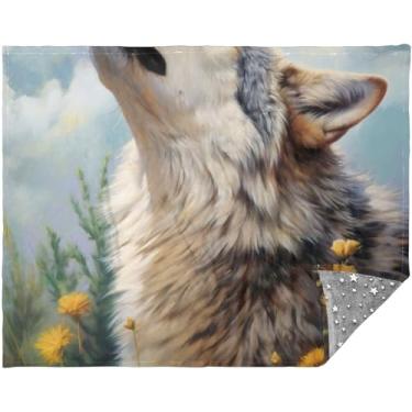 Imagem de TSENQUE Cobertores e mantas de pintura de lobo uivante para sofá cobertor grande para homens e mulheres 177,8 cm x 139,7 cm cobertor de lã personalizado animal