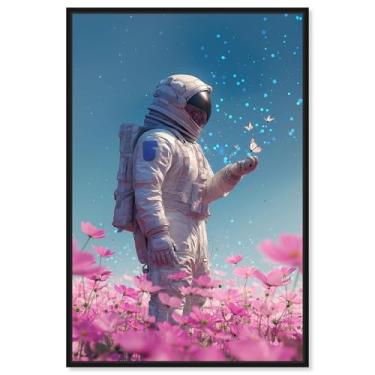 Imagem de Arte de parede de astronauta com impressão em tela de visitante estrelado por Art Remedy, moldura preta, 40 x 61 cm