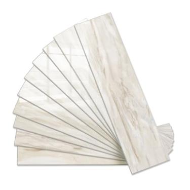 Imagem de Vamos Tile 40 peças de azulejos de parede Backsplash de madeira brilhante com rejunte branco, azulejos de parede de pedra sintética de PVC de 7,6 cm x 30,5 cm para cozinha, banheiro, lavanderia