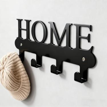 Imagem de Porta-chaves de parede com 4 ganchos, suporte de metal preto montado na parede, organizador decorativo de entrada para chaves, coleiras e casacos (casa)