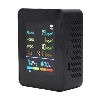 Imagem de Snsowed Monitor de Qualidade do Ar 6 Em 1, Detector de CO2 PM2.5 HCHO TVOC Testador Temperatura e Umidade Com Tela Colorida Grande, Detector Ambiente Interno para Estufa (MT07WT Preto)