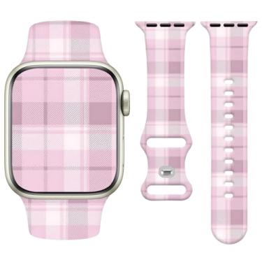 Imagem de Watbro Linda pulseira de relógio compatível com Apple Watch, pulseira xadrez rosa, de silicone macio, compatível com iWatch séries 11, 10, 9, 8, 7, 6, 5, 4, 3, 2, 1, SE, Ultra 38, 40, 41, 42, 44, 45