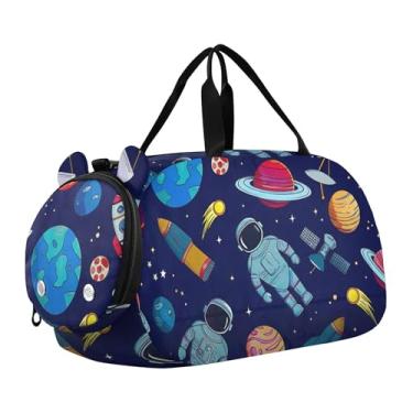 Imagem de Bolsa esportiva vibrante com estampa de framboesas rosa para meninas, bolsa de viagem para fim de semana, bolsa esportiva para meninos, astronauta de planetas espaciais, Clássico