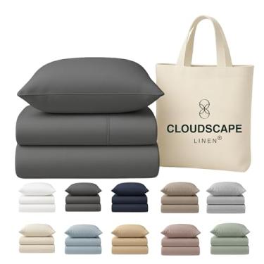 Imagem de Lençóis de solteiro 100% algodão egípcio, conjunto de cama de luxo com 3 peças, algodão egípcio de 400 fios, qualidade hoteleira, macio, sedoso, respirável e durável, bolsos profundos até 15, carvão