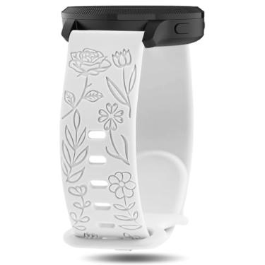 Imagem de Inhosper Pulseiras com gravação floral compatível com Garmin Vivoactive 6/5/3/Venu/Venu Sq/Venu 2 Plus, pulseira de substituição de silicone macio de 18 mm para Garmin Forerunner 55/165/245/645